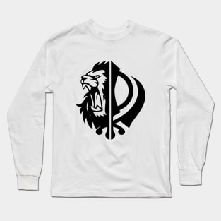 Sikh symbol khanda with Half Lion Face Long Sleeve T-Shirt